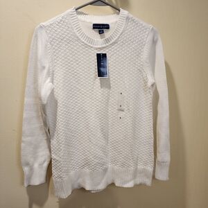 Karen Scott women's white 100% cotton crew neck sweater size S NWT